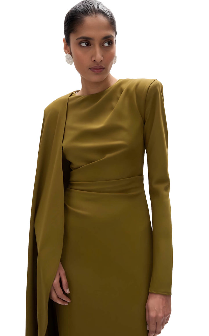 Asymmetric Draped Olive Gold