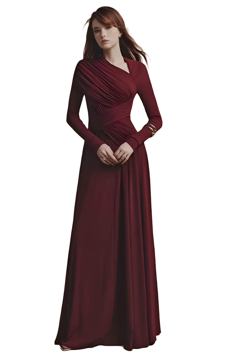 Crimson Draped Column Dress