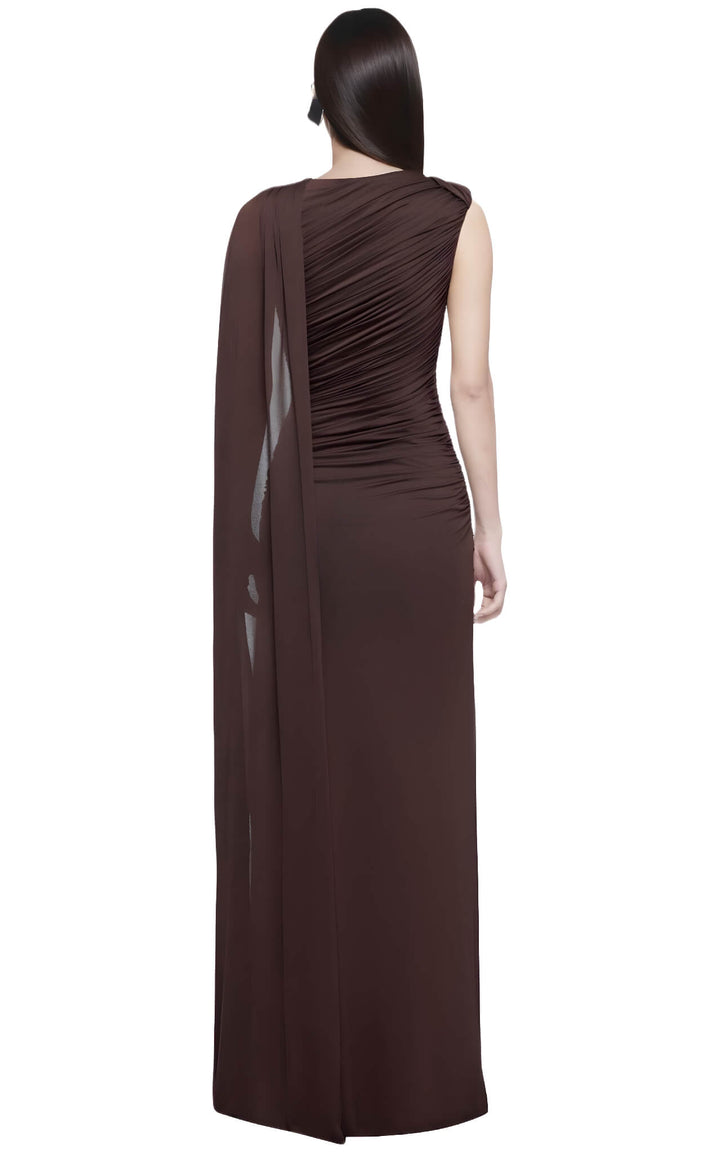 Cocoa Veil Draped Gown