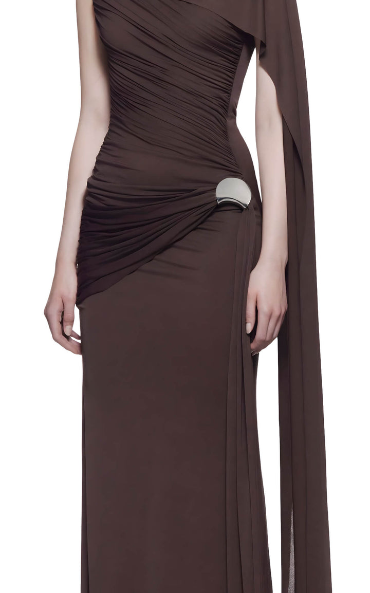 Cocoa Veil Draped Gown